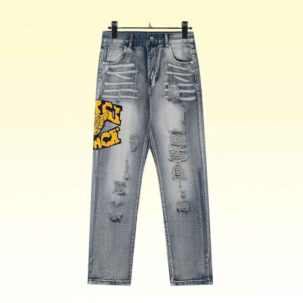 Amiri Wings And Letter Embroidered Plush Washed Skinny Jeans